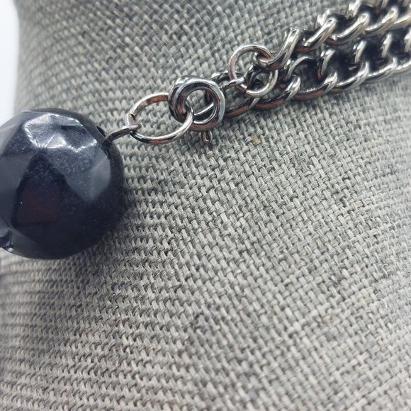 Black Necklace Faceted Resin Beads Large Link Chain Light Weight 24" Silver Tone - Picture 9 of 10